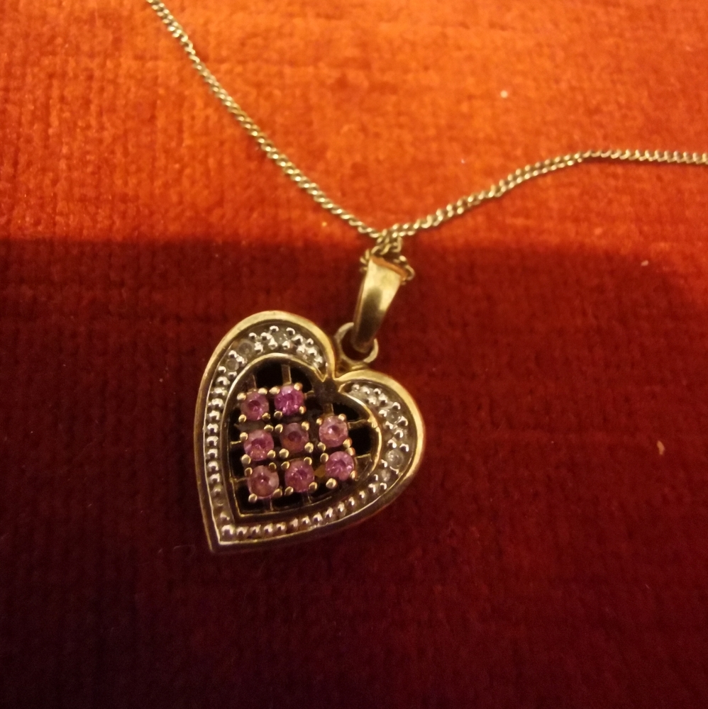 Silver Heart Pendant Necklace with Purple Accents